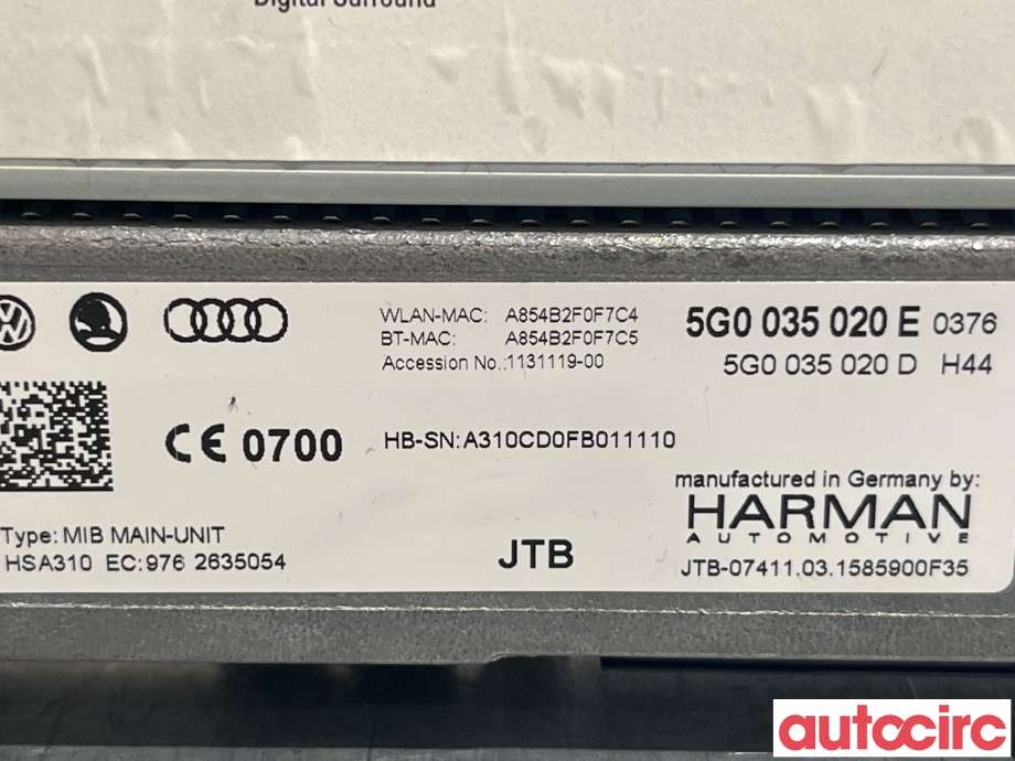 Bilstereo navigasjon til VW e-Golf 2014-2017 (Fase 1)  (VOLKSWAGEN|5G0035020E|HSA310)