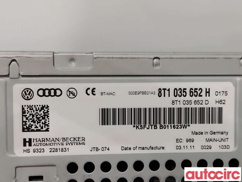 Bilstereo navigasjon til Audi Q5 2012-2017 (Type I, Fase 2)  (AUDI|8T1035652HX|HS9323|8T1035652H)
