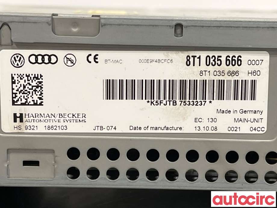 Bilstereo navigasjon til Audi Q5 2008-2012 (Type I, Fase 1)  (AUDI|8T1035666JX|HS9321|8T1035666)
