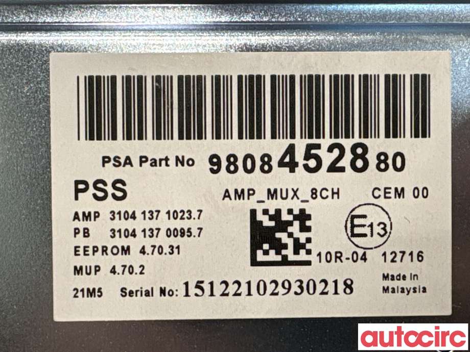 Bilstereo forsterker til Peugeot 308 2013-2021 (Type II)  (PEUGEOT|1611927780||9808452880)