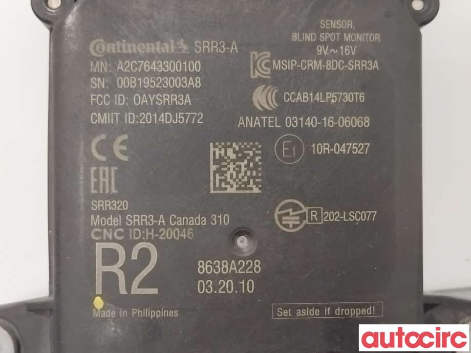 Sensor radar til Mitsubishi Outlander 2015-->> (Type III, Fase 2)  (MITSUBISHI|8638A228|A2C7643300100)