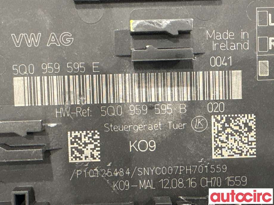 Styreenhet dør venstre foran til Audi A3 2016-2020 (Type III, Fase 2)  (AUDI|5Q0959595E|)