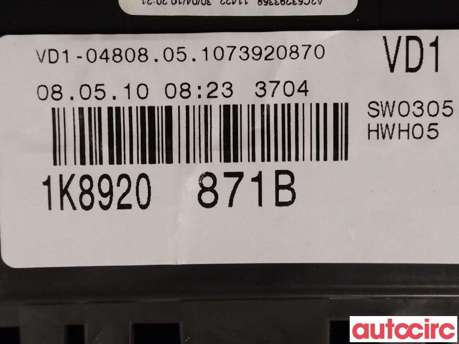 Instrumentpanel til VW Scirocco 2008-2013  (VOLKSWAGEN|1K8920871B)