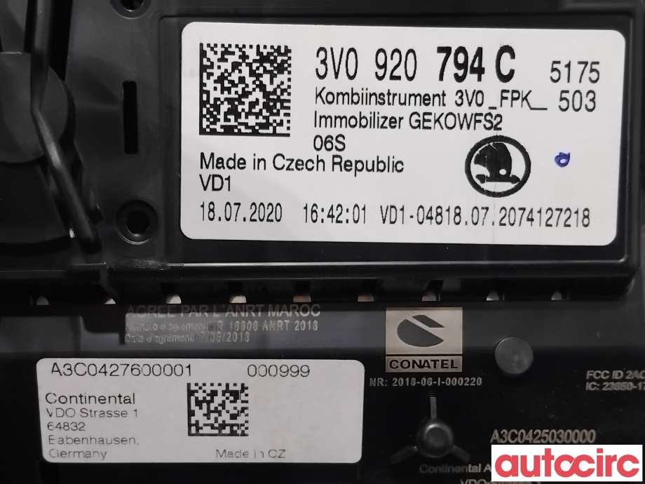 Instrumentpanel til Škoda Superb 2015-->> (Type III) (SKODA|3V0920794C|A3C0427600001)