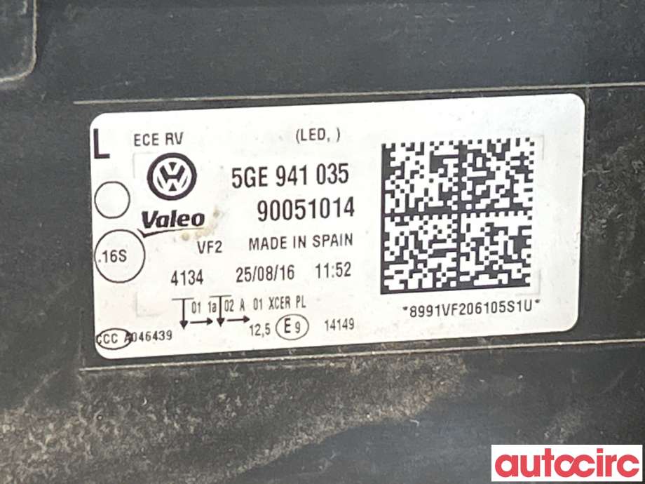 Frontlykt venstre halogen til VW e-Golf 2014-2017 (Fase 1)  (VOLKSWAGEN|5GE941773|5GE941035)