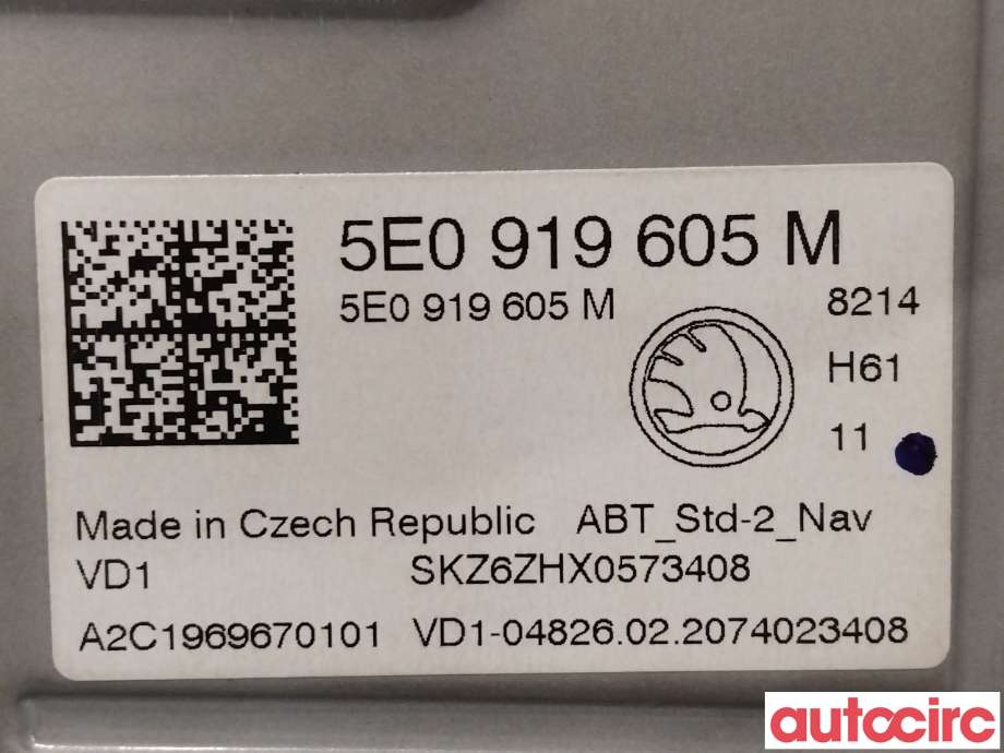 Multimedia display (MCU - Media Controller Unit) til Škoda Octavia 2017-2020 (Type III, Fase 2) (SKODA|5E0919605M)