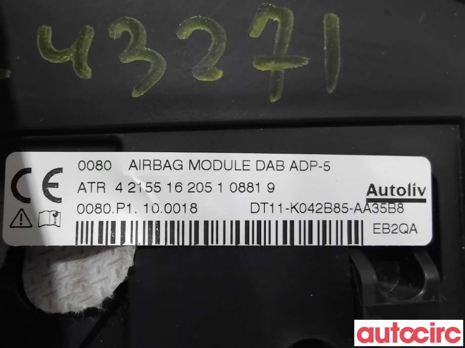 Airbag rattpute til Ford Transit Connect 2013-2018 Type II, Fase 1 (FORD|1810758||DT11-K042B85-AA35B8)