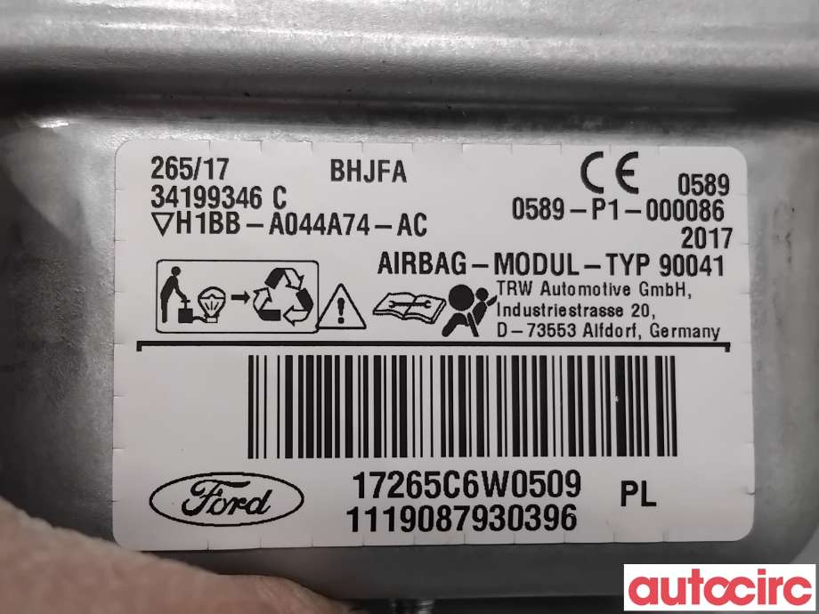 Airbag passasjer til Ford Fiesta 2017-->> (Type VII) (FORD|2163144|34199346C|H1BB-A044A74-AC)