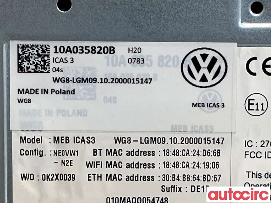 Bilstereo navigasjon til VW ID.4 2020-->>  (VOLKSWAGEN|10A035820M|MEBICAS3|10A035820B)