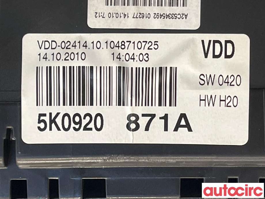 Instrumentpanel til VW Golf VI 2008-2012  (VOLKSWAGEN|5K0920871A)