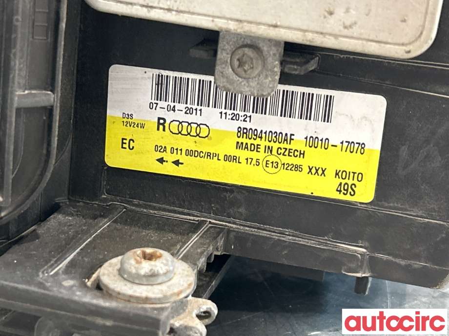 Frontlykt høyre xenon til Audi Q5 2008-2012 (Type I, Fase 1)  (AUDI|8R0998030J|8R0998030F|8R0941030AF)