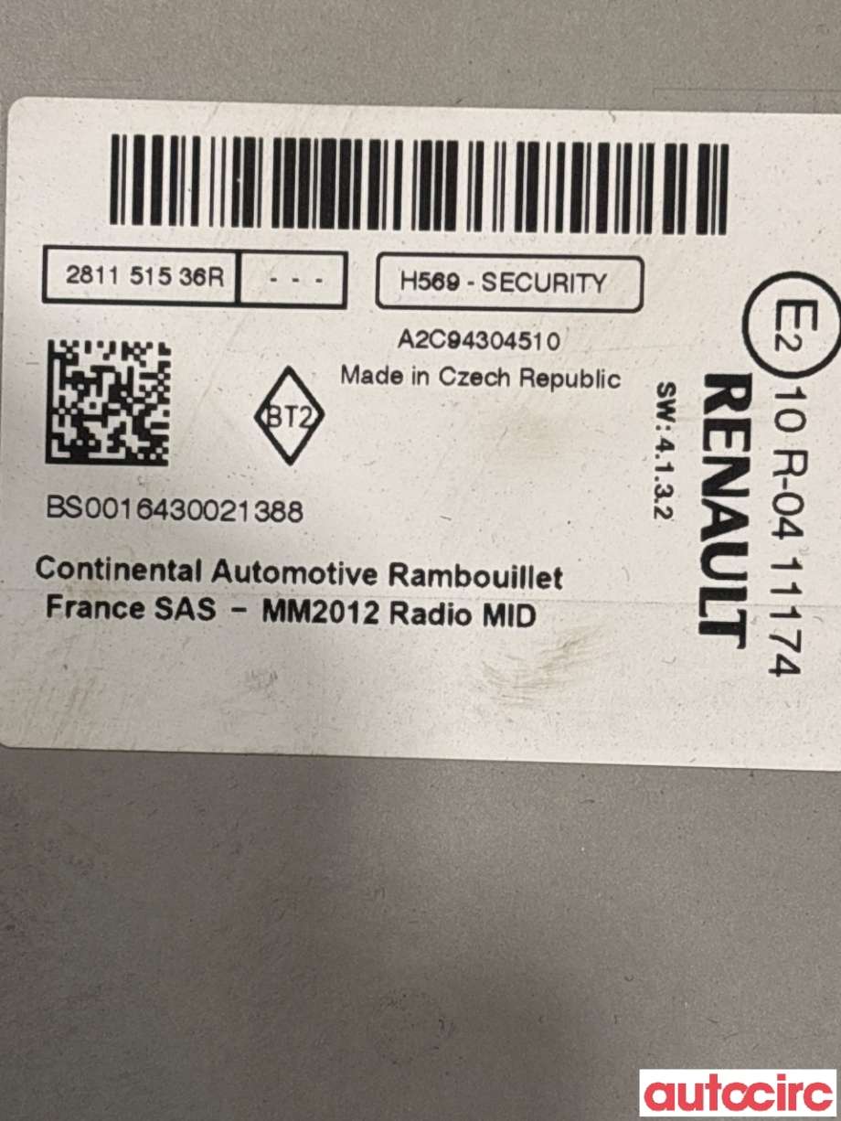 Bilstereo til Renault Zoe 2013-2019 (Fase 1) (RENAULT|281151536R|)