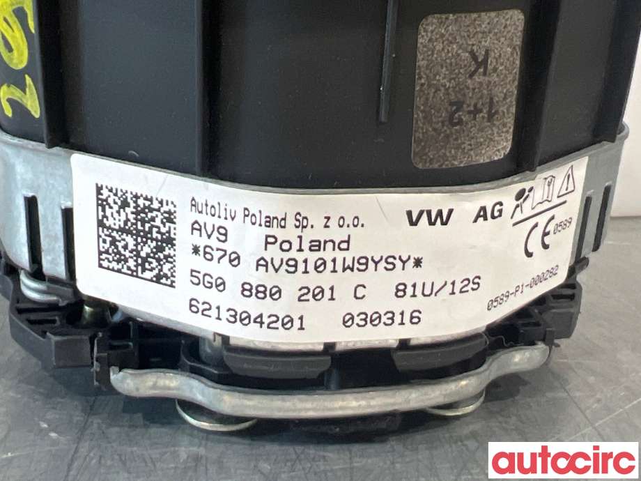 Airbag rattpute til VW e-Golf 2014-2017 (Fase 1)  (VOLKSWAGEN|5G0880201S|5G0880201C)