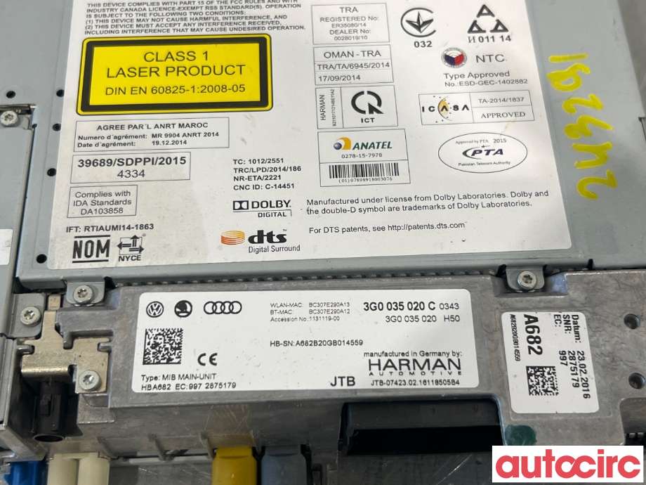 Bilstereo navigasjon til VW e-Golf 2014-2017 (Fase 1)  (VOLKSWAGEN|3G0035020C|HBA682)