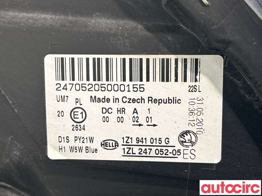Frontlykt venstre xenon til Škoda Octavia 2009-2013 (Type II, Fase 2)  (SKODA|1Z1941017T|1Z1941015G)