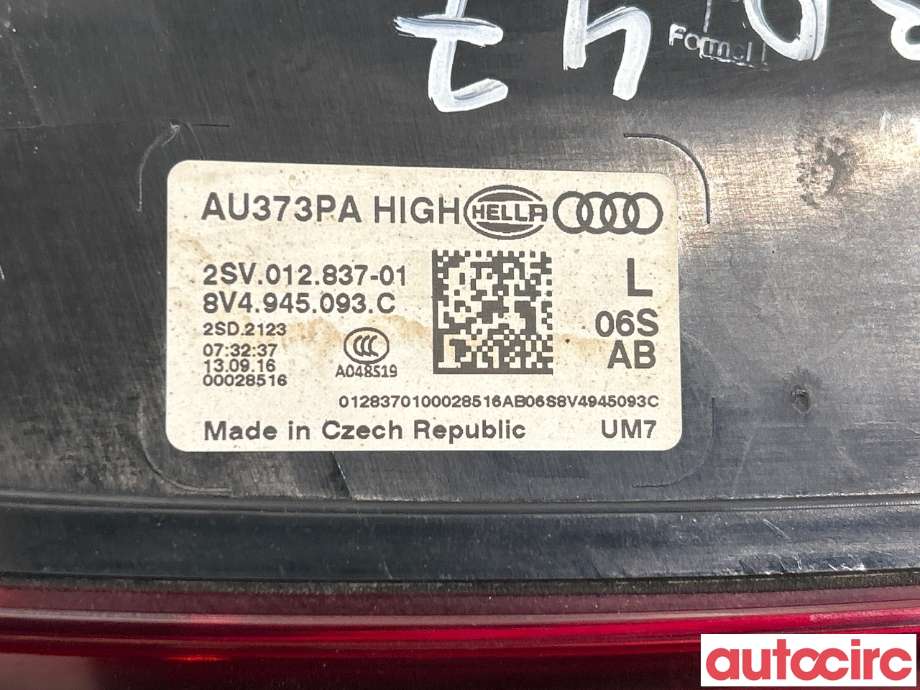 Baklykt venstre indre til Audi A3 2016-2020 (Type III, Fase 2)  (AUDI|8V4945093C)