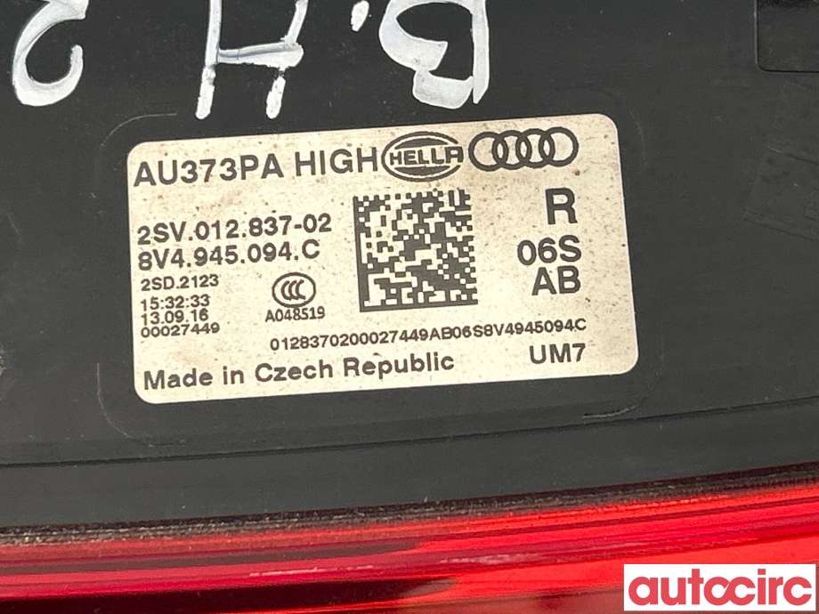 Baklykt høyre indre til Audi A3 2016-2020 (Type III, Fase 2)  (AUDI|8V4945094C)