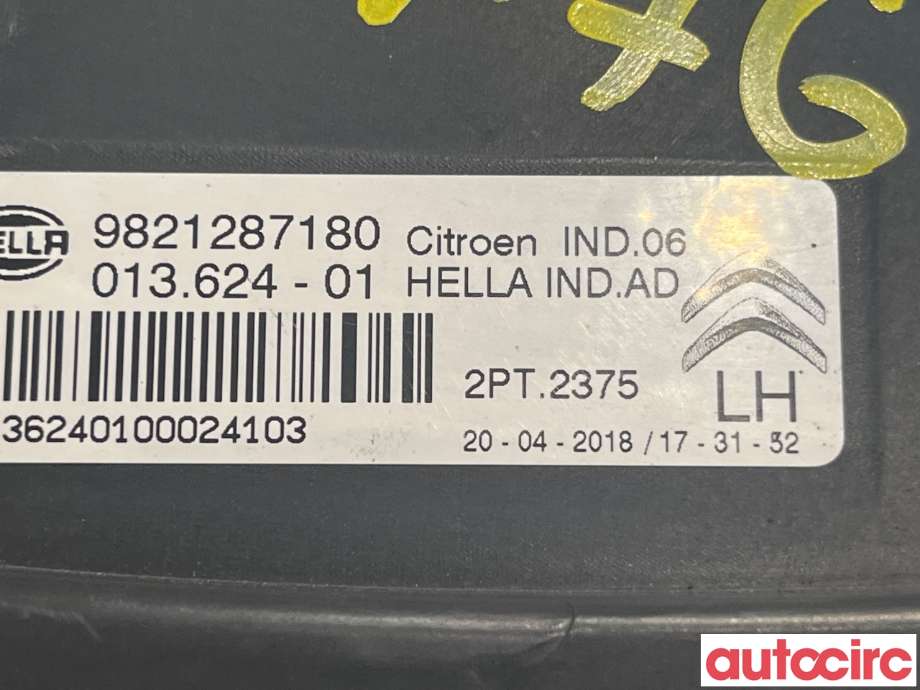 Frontlykt venstre halogen til Citroën C4, Cactus 2018-2021 (Fase 2) (CITROEN|9821287180|)