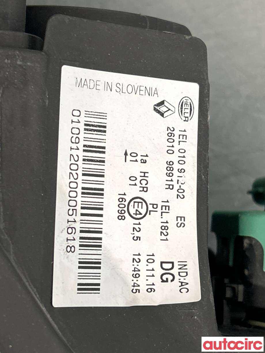 Frontlykt høyre halogen til Renault Zoe 2013-2019 (Fase 1)  (RENAULT|260108268R|1EL010912-02|260109891R)