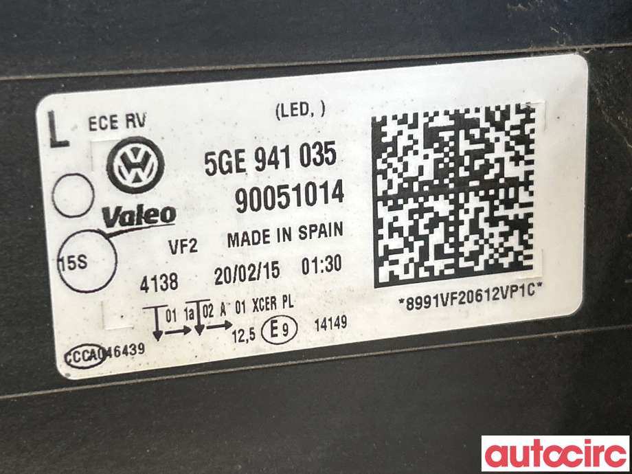 Frontlykt venstre halogen til VW e-Golf 2014-2017 (Fase 1)  (VOLKSWAGEN|5GE941773|5GE941035)
