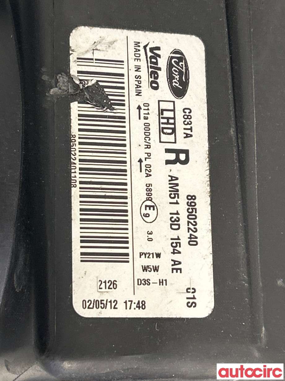 Frontlykt høyre halogen til Ford C-Max 2010-2015 (Type II, Fase 1)  (FORD|1801884|AM5113D154AE)