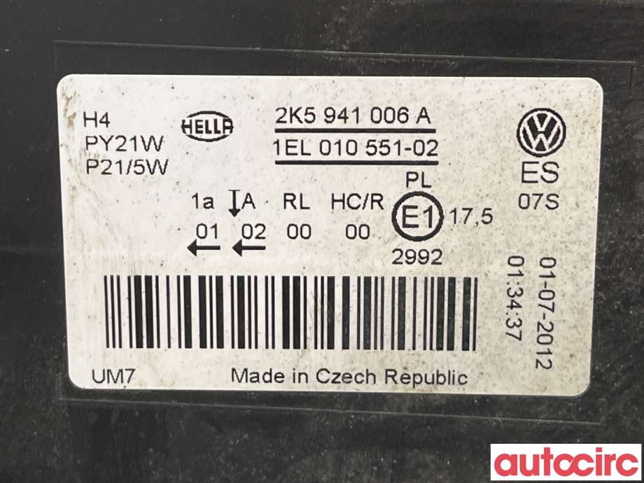 Frontlykt høyre halogen til VW Caddy 2010-2015 (Type III, Fase 2) (VOLKSWAGEN|2K5941006A)