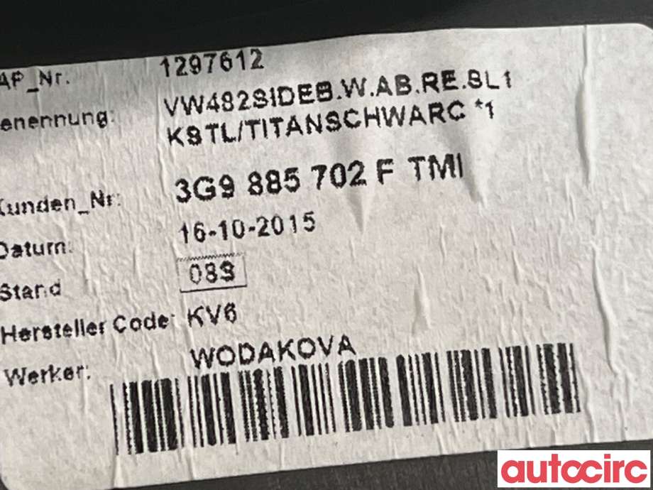 Airbag sidepute høyre til VW Passat 2015-2019 (Fase 1) (B8) (B8) (VOLKSWAGEN|3G0880442E||3G9885702F)
