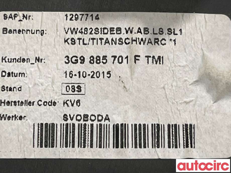 Airbag sidepute venstre til VW Passat 2015-2019 (Fase 1) (B8) (B8) (VOLKSWAGEN|3G0880441E||3G9885701F)