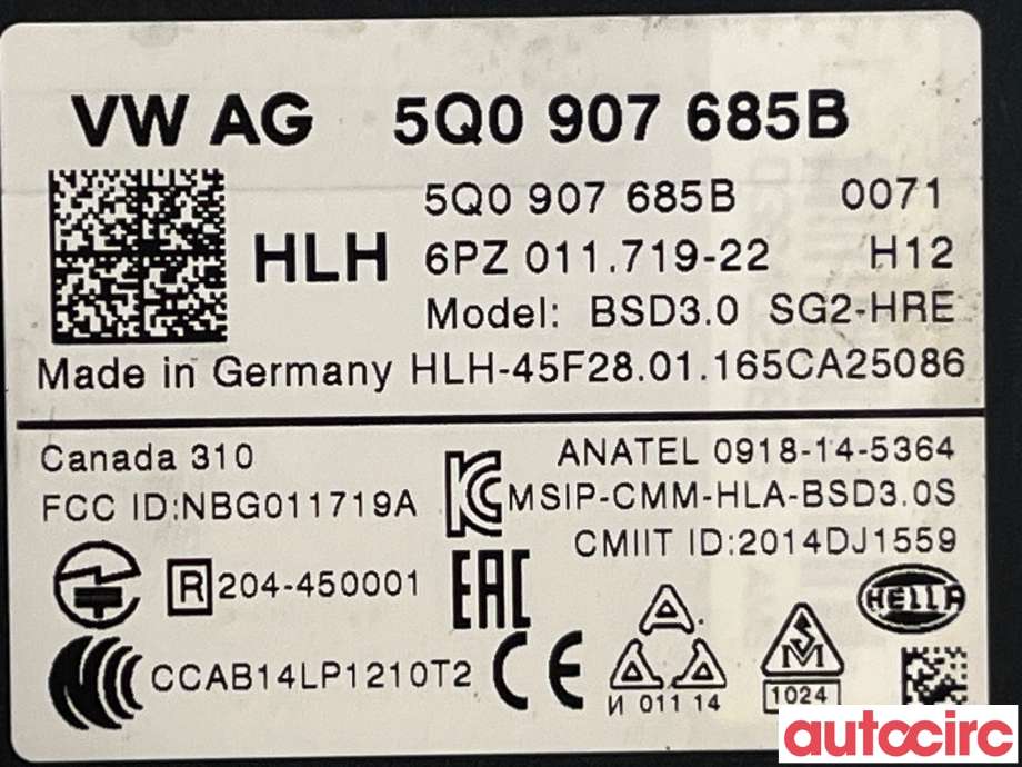 Sensor radar til Škoda Superb 2015-->> (Type III)  (SKODA|5Q0907685B|6PZ011719-22)