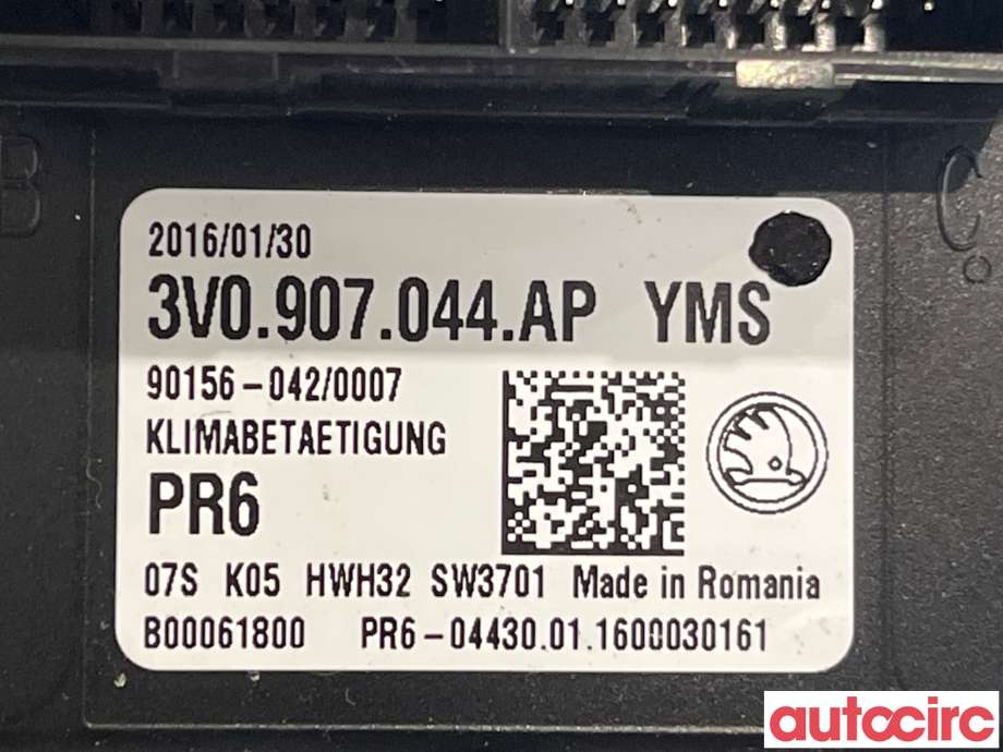 Varmeapparat betjening til Škoda Superb 2015-->> (Type III) (SKODA|3V0907044AP|)