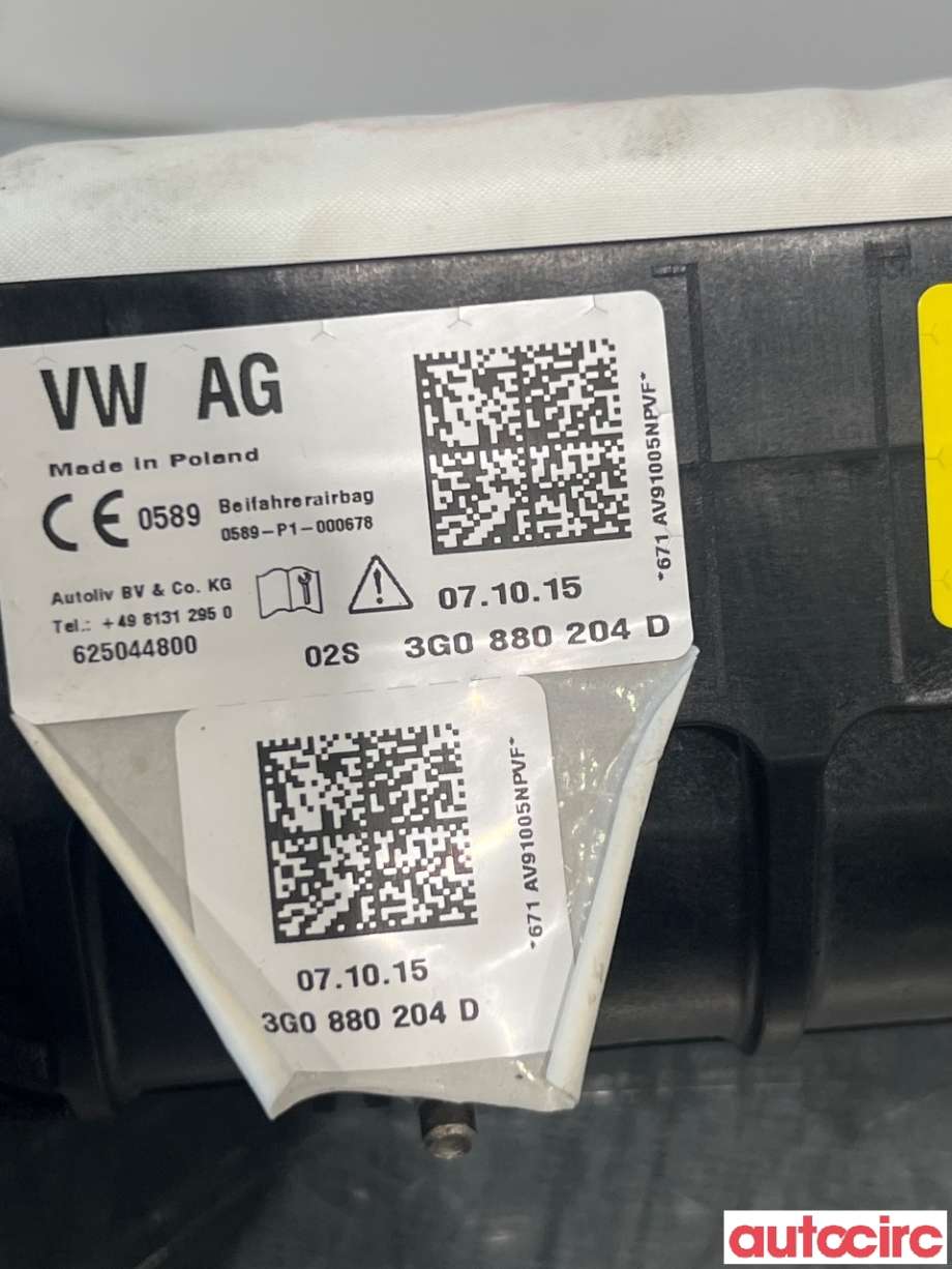Airbag passasjer til VW Passat 2015-2019 (Fase 1) (B8) (B8) (VOLKSWAGEN|3G0880204F||3G0880204D)