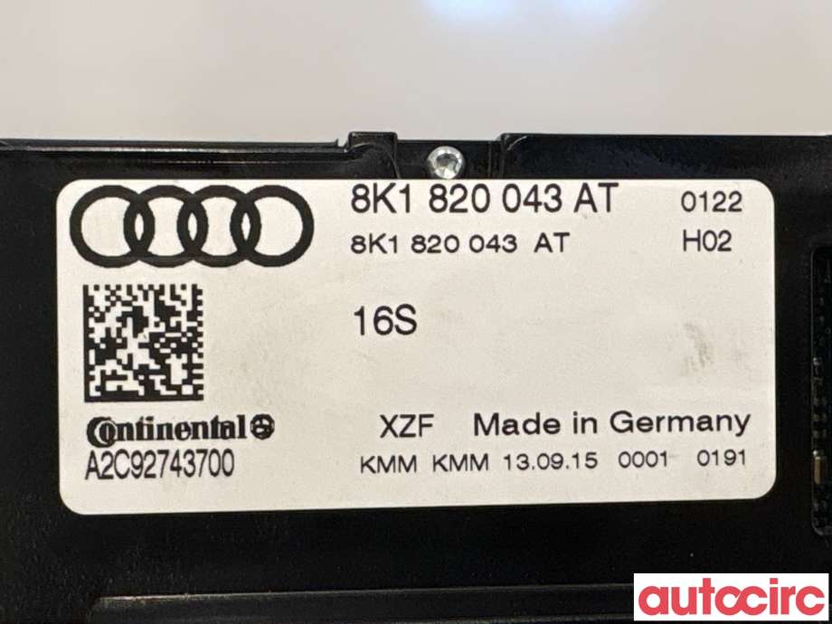 Varmeapparat betjening til Audi Q5 2012-2017 (Type I, Fase 2)  (AUDI|8K1820043AT|A2C92743700)