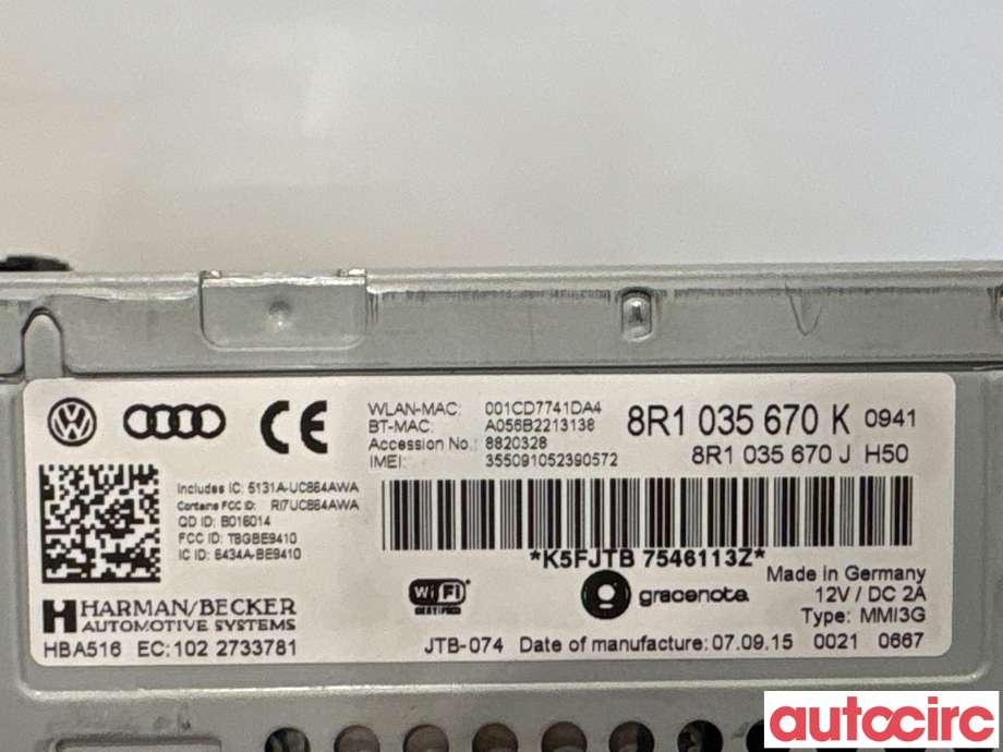 Bilstereo navigasjon til Audi Q5 2012-2017 (Type I, Fase 2)  (AUDI|8R1035670K|MMI3G)