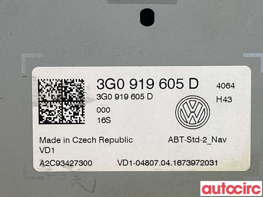Multimedia display (MCU - Media Controller Unit) til VW e-Golf 2014-2017 (Fase 1)  (VOLKSWAGEN|3G0919605D|A2C93427300)