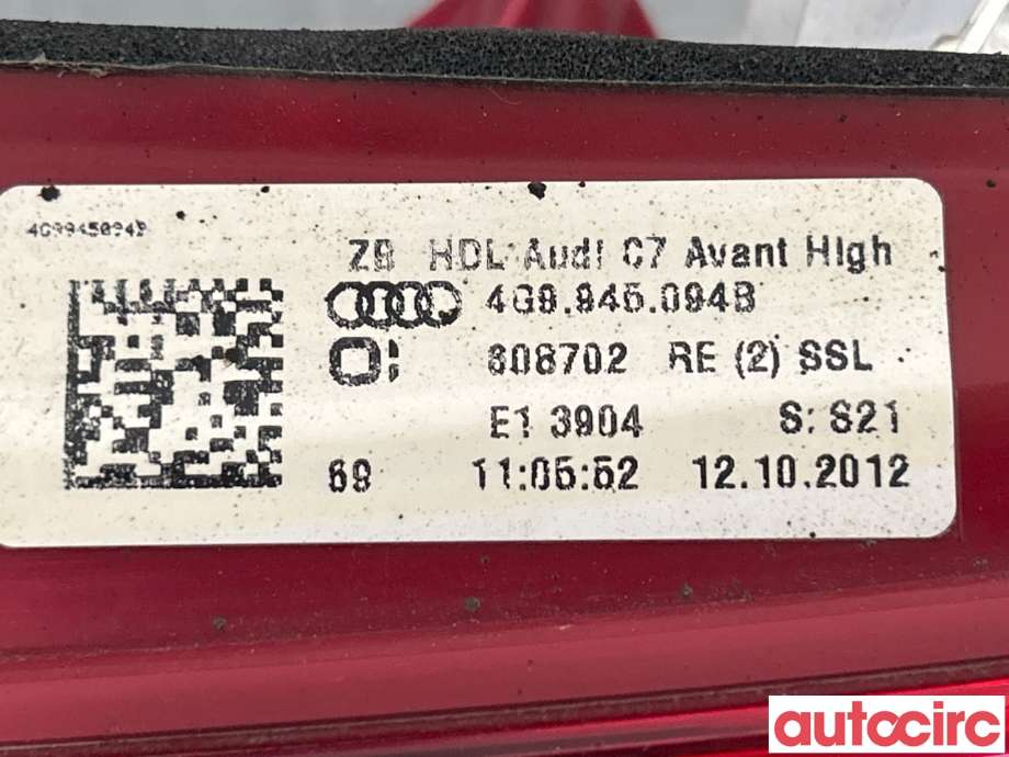 Baklykt høyre indre til Audi A6, Allroad 2012-2014 (Type III, Fase 1) (C7) (C7) (AUDI|4G9945094B|)