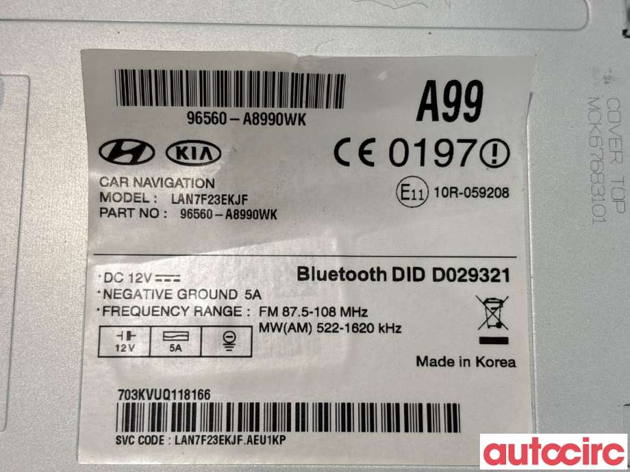 Bilstereo navigasjon til Kia Optima 2017-2020  (KIA|96560A8990WK|LAN7F23EKJF|96560-A8990WK)