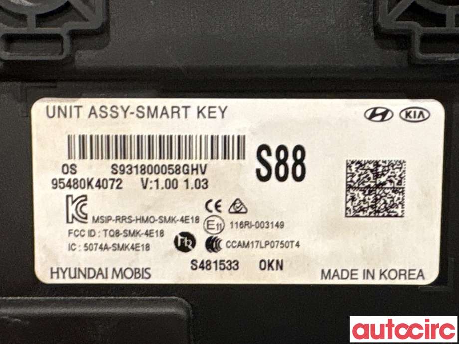 Styreenhet nøkkelfri/keyless til Hyundai Kona 2017-2021 (Type I, Fase 1) (HYUNDAI|95480K4072|)