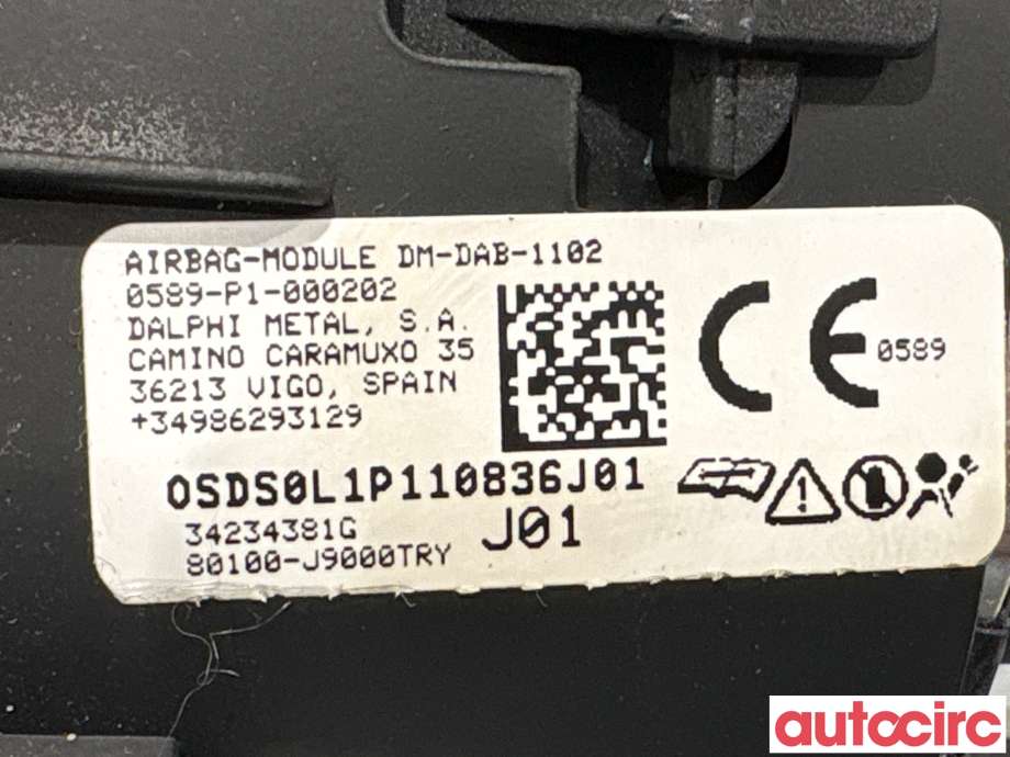 Airbag rattpute til Hyundai Kona 2017-2021 (Type I, Fase 1)  (HYUNDAI|80100J9000TRY||80100-J9000TRY)