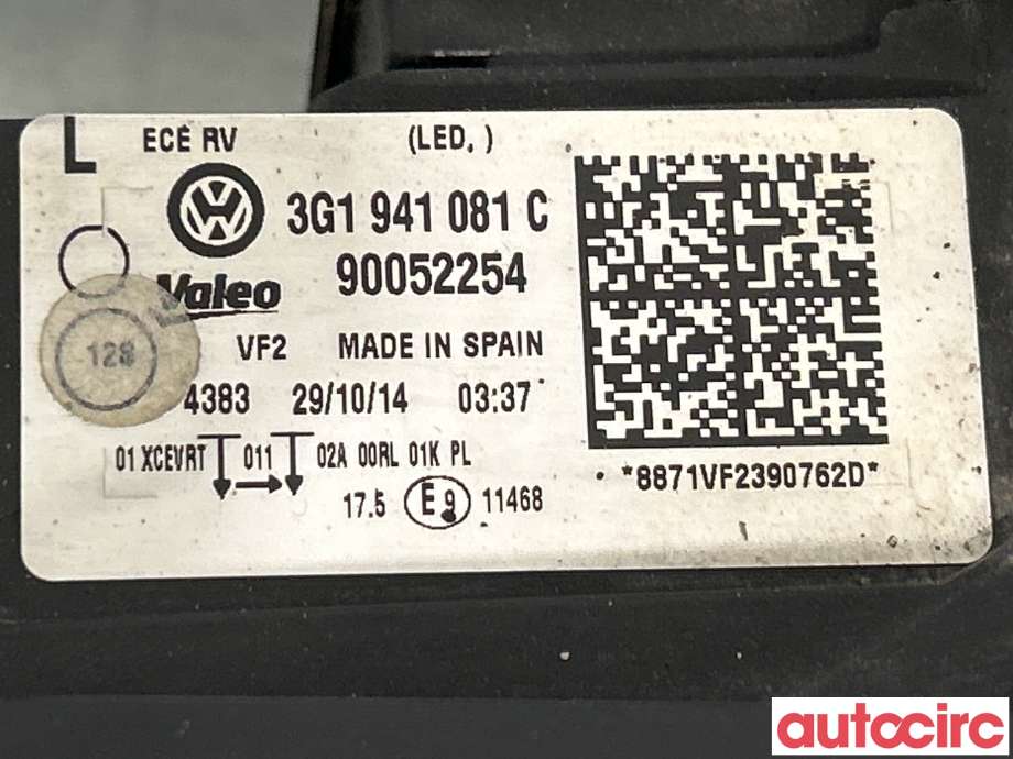 Frontlykt venstre halogen til VW Passat 2015-2019 (Fase 1) (B8) (B8) (VOLKSWAGEN|3G1941113A|3G1941081C)