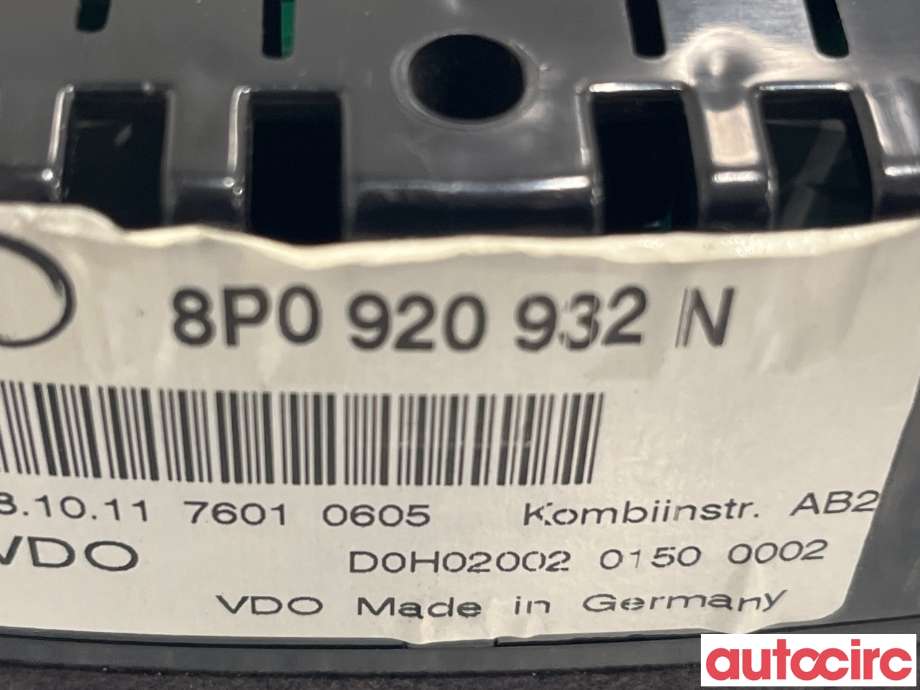 Instrumentpanel til Audi A3 2009-2012 (Type II, Fase 2) (AUDI|8P0920932N)