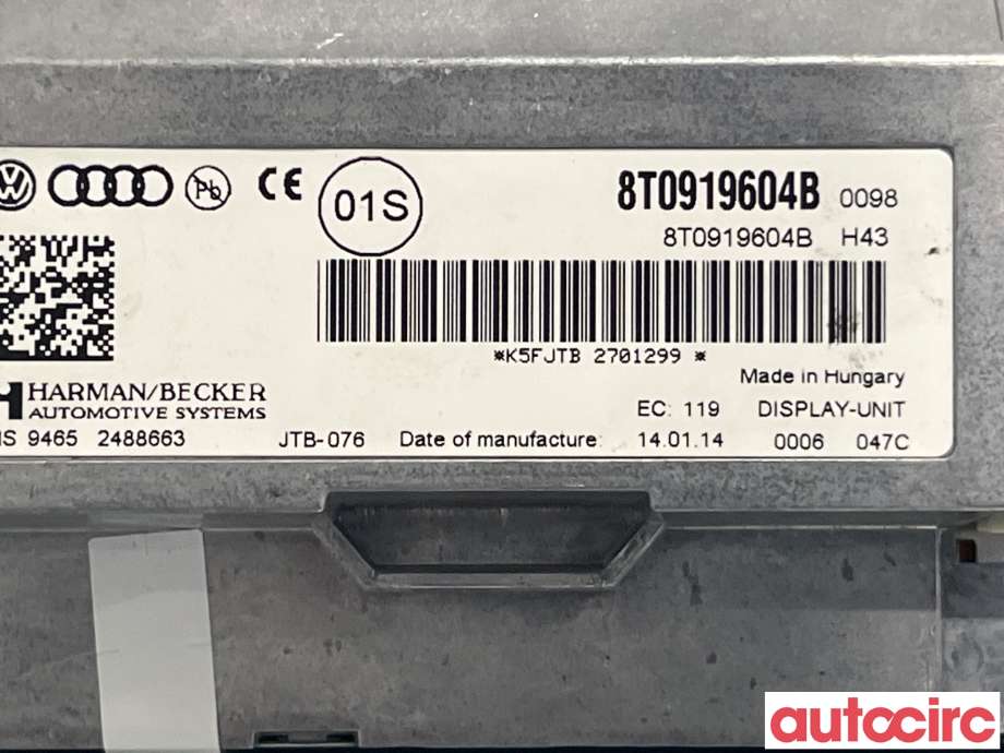 Multimedia display (MCU - Media Controller Unit) til Audi A4 2007-2014 (Type IV) (B8) (B8) (AUDI|8T0919604B)