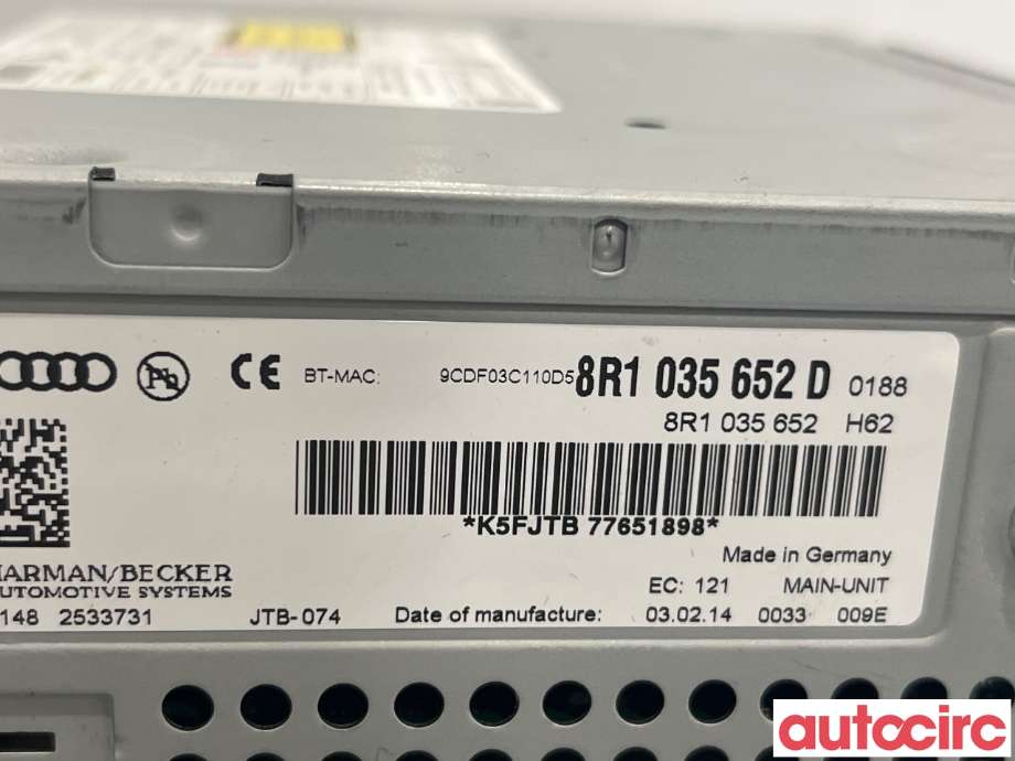 Bilstereo til Audi A4 2007-2014 (Type IV) (B8) (B8) (AUDI|8R1035652D)