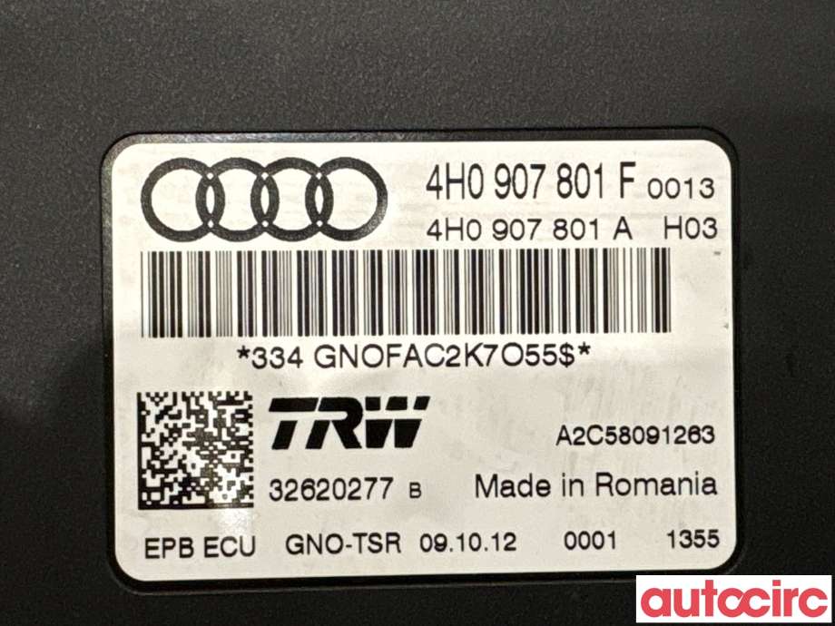 Styreenhet elektrisk parkbrems (EPB - Electric Parking Brake) til Audi A6, Allroad 2012-2014 (Type III, Fase 1) (C7) (C7) (AUDI|4H0907801F|32620277|4H0907801L)