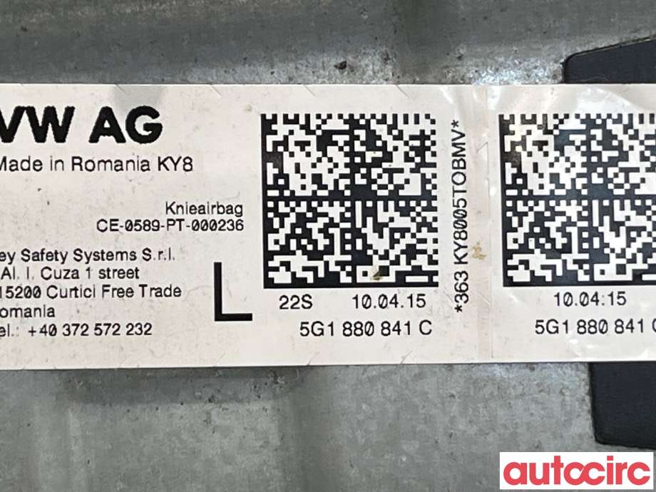 Airbag kne til VW e-Golf 2014-2017 (Fase 1)  (VOLKSWAGEN|5G1880841C)