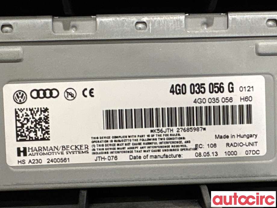 Bilstereo til Audi A6 2011-2014 (Type IV, Fase 1) (C7) (C7) (AUDI|4G0035056GX||4G0035056G)