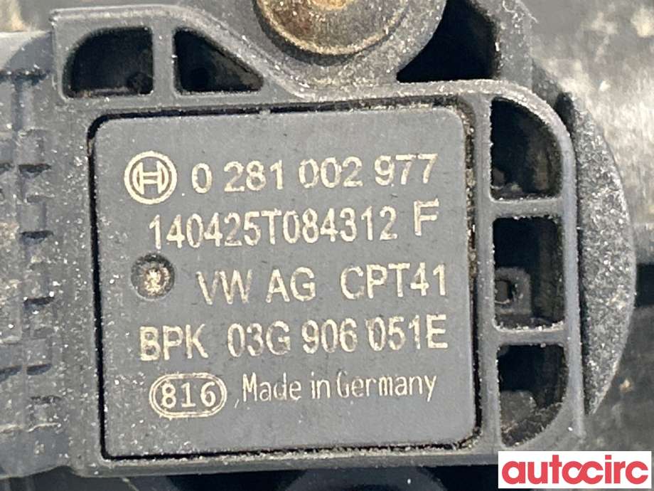 Luftmengde/luftmassemåler til VW Transporter / Caravelle 2009-2015 (Fase 2) (T5) (T5) (VOLKSWAGEN|03G906051E|0281002977|7E0145958A)