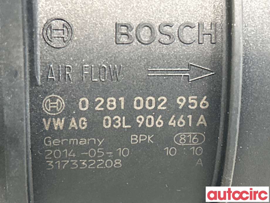 Luftmengde/luftmassemåler til VW Transporter / Caravelle 2009-2015 (Fase 2) (T5) (T5) (VOLKSWAGEN|03L906461A|0281002956)