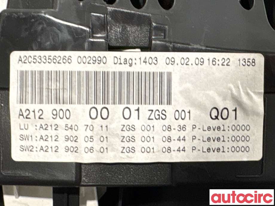 Instrumentpanel til Mercedes E-Klasse 2009-2013 (Fase 1) (W212) (W212) (MERCEDES|A2129004904|A2C53356266|A2129003010)