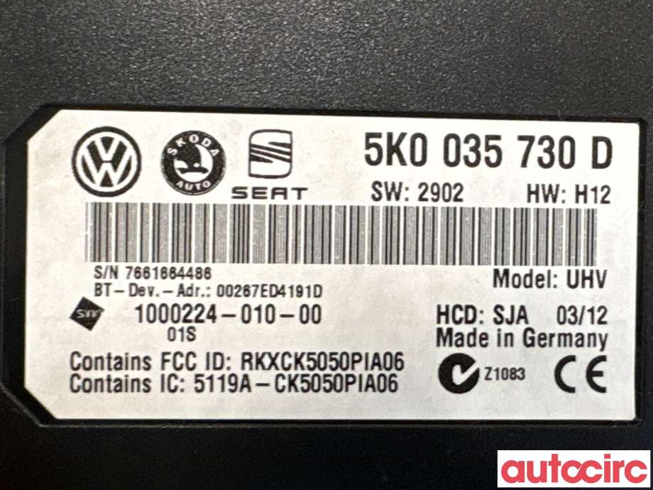 Dashbord telefon til VW Golf VI 2008-2012  (VOLKSWAGEN|5K0035730D|)