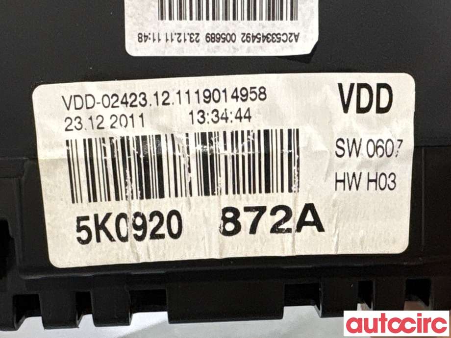 Instrumentpanel til VW Golf VI 2008-2012 (VOLKSWAGEN|5K0920872A|A2C53345492|5K0920872AX)